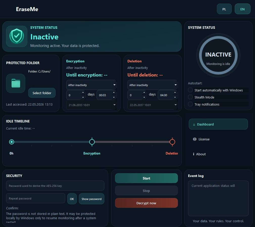 EraseMe application screen